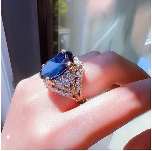 خاتم ياقوت بيضاوي - خاتم مصنوع يدويًا مطلي بالذهب ومرصع بالألماس قابل للتعديل - موضة، زفاف، حجر الميلاد، خطوبة، أفكار للذكرى السنوية للنساء in Kuwait