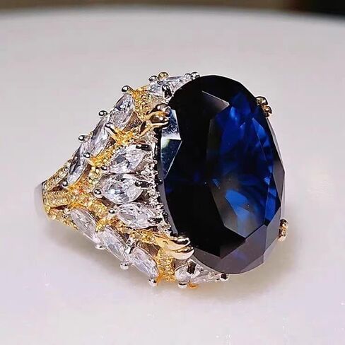 خاتم ياقوت بيضاوي - خاتم مصنوع يدويًا مطلي بالذهب ومرصع بالألماس قابل للتعديل - موضة، زفاف، حجر الميلاد، خطوبة، أفكار للذكرى السنوية للنساء in Kuwait