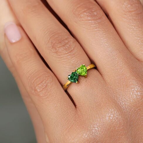 Gem Stone King 18K Yellow Gold Plated Silver Green Simulated Emerald and Green Peridot Ring For Women | 1.00 Cttw | Wedding Engagement Anniversary Promise Ring | Available In Size 5-9 in Saudi Arabia