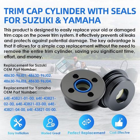 Trim Cap Cylinder With Seals for Suzuki & Yamaha 4 & 6 Cyl 2 & 4 Stroke 115-300 HP fits 48630-96J00 48630-96J01 48630-96J02 48630-96J03 64E-43821-01-00 64E-43821-02-00 2pcs in Kuwait