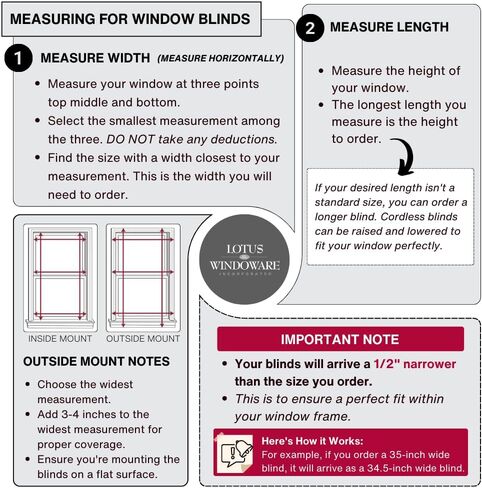 LOTUS & WINDOWARE Cordless Mini Blind, 1" Vinyl Slats, 57" Wide x 84" Long - White, Window Blinds for Home and Office, Interior Door Blinds - Light Filtering in Kuwait