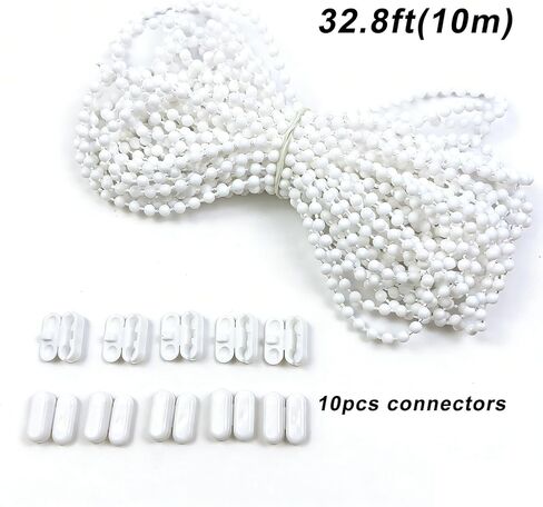 سلك أعمى بطول 10 أمتار مع 10 موصلات 10 أمتار (32.8 قدم) - استبدال سلسلة الخرز الكروي البلاستيكية العالمية للظلال - البندقية، الرومانية، العمودية، قرص العسل in Kuwait
