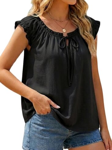 YOINS بيبي دول بلايز للنساء الصيف لطيف قبالة الكتف فضفاضة تناسب التعادل الجبهة تانك القمم عادية الخروج قميص فلوي in Kuwait