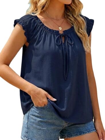 YOINS Babydoll Tops for Women Summer Cute Off Shoulder Loose Fit Tie Front Tank Tops Casual Going Out Flowy Shirt in Saudi Arabia