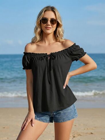 YOINS Babydoll Tops for Women Summer Cute Off Shoulder Loose Fit Tie Front Tank Tops Casual Going Out Flowy Shirt in Saudi Arabia