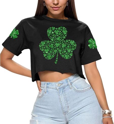 St Patricks Day Shirt Women Pattys Day Crop Top Irish Shamrock Tshirt Lucky Short Sleeve Tops in Saudi Arabia