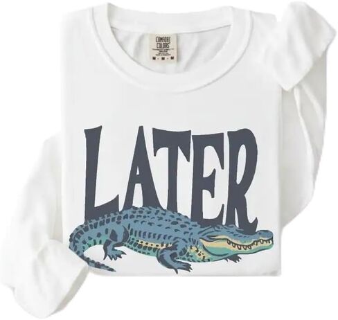 تي شيرت لاحقًا Gator Vintage 90s - قميص بأكمام طويلة بألوان مريحة وناعمة مع رسومات تمساح كلاسيكية مرحة للجنسين تي شيرت in Kuwait