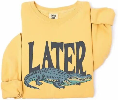تي شيرت لاحقًا Gator Vintage 90s - قميص بأكمام طويلة بألوان مريحة وناعمة مع رسومات تمساح كلاسيكية مرحة للجنسين تي شيرت in Kuwait