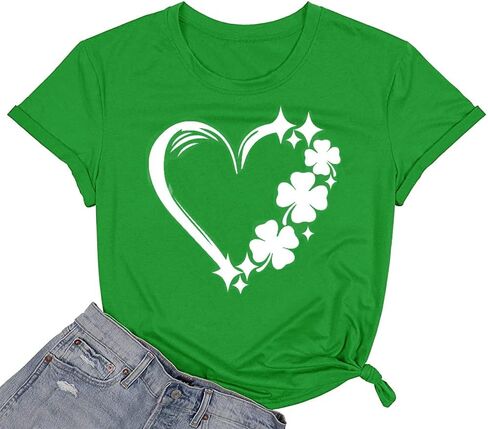 St Patricks Day Women Green Graphic Shirts Cute Lucky Irish Shamrock Short Sleeve Tops Funny Love Bleesed Holiday Printed Tee in Kuwait