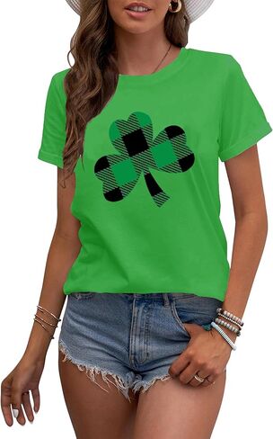 St Patricks Day Women Green Graphic Shirts Cute Lucky Irish Shamrock Short Sleeve Tops Funny Love Bleesed Holiday Printed Tee in Saudi Arabia