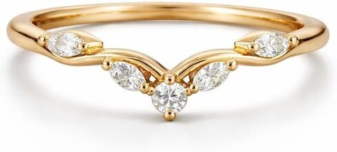 V Shape Chevron Diamond Band Engagement Ring 14K Solid Gold, Milgrain Diamond Wedding Band, Curved Wishbone Ring Dainty Promise Gift For Love in Saudi Arabia