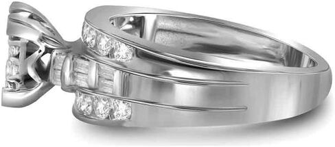 خاتم ألماس من الذهب الأبيض عيار 10 قيراط للخطوبة والزفاف للسيدات سوليتير على شكل زمرد في المنتصف غير مرئي، خاتم ألماس مستدير وقطع باغيت 6 مم (1/2 قيراط) in Kuwait