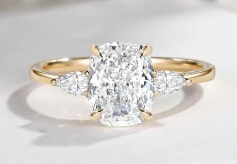Unique Elongated 2CT Cushion Cut CZ Engagement Ring,Three Stone Cubic Zirconia Ring,Wedding Ring For Women,Gifted For Her,Size 3-12. in Saudi Arabia