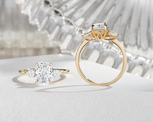 Unique Elongated 2CT Cushion Cut CZ Engagement Ring,Three Stone Cubic Zirconia Ring,Wedding Ring For Women,Gifted For Her,Size 3-12. in Saudi Arabia