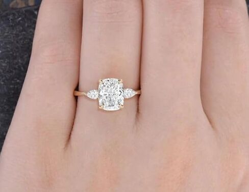 Unique Elongated 2CT Cushion Cut CZ Engagement Ring,Three Stone Cubic Zirconia Ring,Wedding Ring For Women,Gifted For Her,Size 3-12. in Saudi Arabia