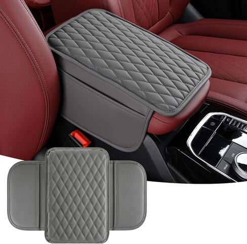 Car Center Console Cover, Upgraded Microfiber Car Armrest Cover Cushion, with 2 Storage Bags Scratch, Resistant Leather Cars Armrest Storage Box Universal Vehicles Accessories (Black) in Kuwait