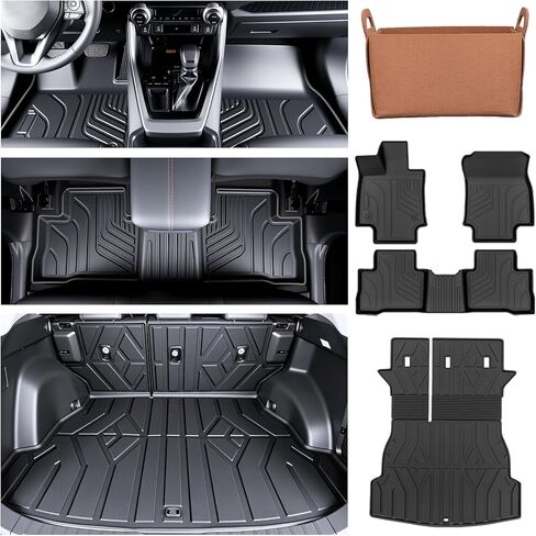 Floor Mats Set for Toyota RAV4 2019-2025 2021 2024 (Include Hybrid), TPE All Weather Cargo Mat Backrest Mat Cargo Liner Car Accessories Protectors RAV4 Gas Hybrid (Full Set Mats) in Saudi Arabia