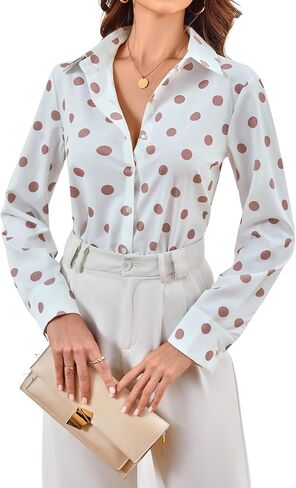 Verdusa Women's Polka Dots Dressy Blouses Collared Button Down Shirts Elegant Spring Tops in Saudi Arabia