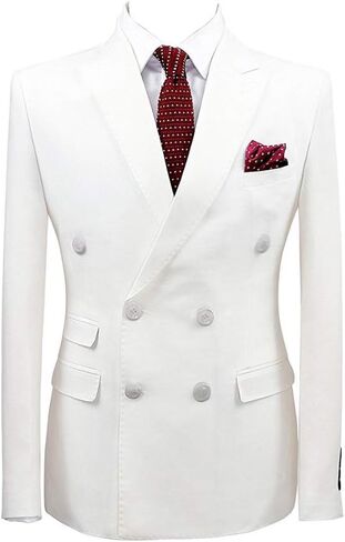 Mens White Double Breasted Blazer Jackets Wedding Groomsmen Suits in Kuwait