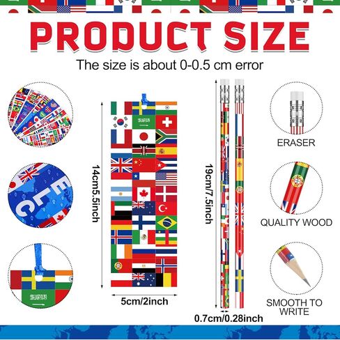 Supervitae 90 Pcs/ 30 Sets International World Flags Party Favor Include 60 Flags of Nations Bookmark 30 Pencil for Travel Trip Around Globe Party School Sports Event Festival Decor in Kuwait