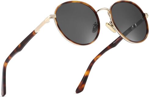 Retro Round Polarized Sunglasses for Women, UV400 Protection Vintage Shades, Lightweight Acetate Metal Frame in Saudi Arabia