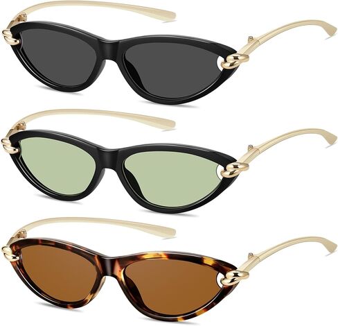 نظارات شمسية كلاسيكية بيضاوية عين القطة للنساء Y2k مصمم عصري بظلال ضيقة ومعابد معدنية للحماية من الأشعة فوق البنفسجية in Kuwait