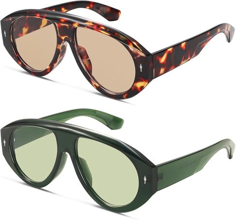 نظارات شمسية طويلة عصرية كبيرة الحجم للنساء والرجال بتصميم عتيق طراز 70s نظارات شمسية طيارين مكتنزة in Kuwait