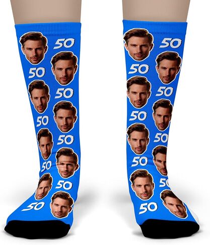 Bleu Reign قم بتحميل جوارب عيد ميلاد مخصصة لوجهك - جوارب صور شخصية مع رقم - هدية مضحكة لأعياد الميلاد المميزة، والحفلات، والذكرى السنوية، وعيد الميلاد in Kuwait