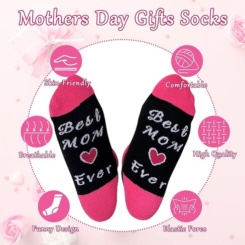 6 أزواج من الجوارب النسائية المرحة، جوارب هدايا عيد الأم، هدايا عيد ميلاد الأم، هدايا مبتكرة للأم، عيد الأم، عيد الميلاد، عيد الحب (وردي وأسود) in Kuwait