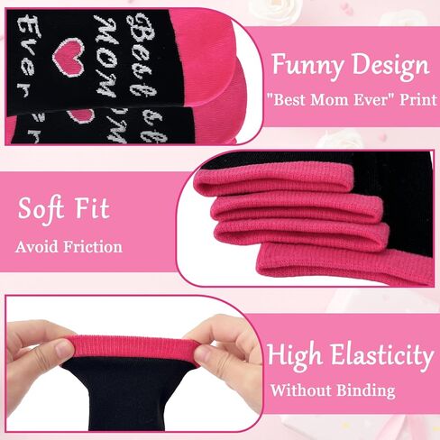 6 أزواج من الجوارب النسائية المرحة، جوارب هدايا عيد الأم، هدايا عيد ميلاد الأم، هدايا مبتكرة للأم، عيد الأم، عيد الميلاد، عيد الحب (وردي وأسود) in Kuwait