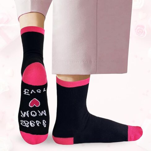 6 أزواج من الجوارب النسائية المرحة، جوارب هدايا عيد الأم، هدايا عيد ميلاد الأم، هدايا مبتكرة للأم، عيد الأم، عيد الميلاد، عيد الحب (وردي وأسود) in Kuwait