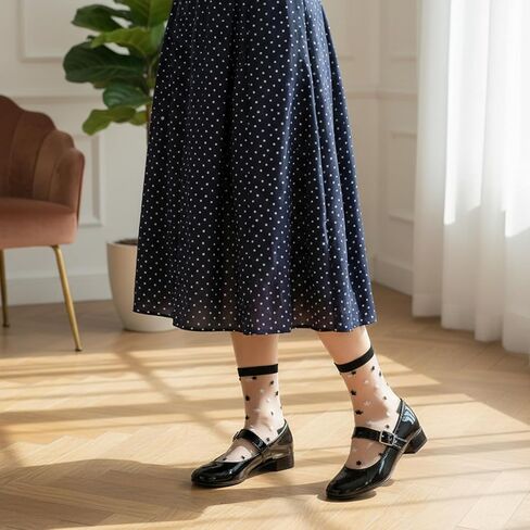 5 Pairs Black Sheer Ankle Socks, Sheer Socks Women, Striped Sheers Dot Sock Striped Plaid Cute Thin Lace See For Women Girls in Saudi Arabia