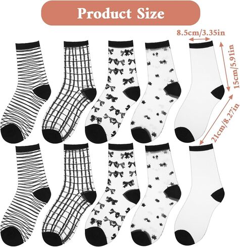 5 Pairs Black Sheer Ankle Socks, Sheer Socks Women, Striped Sheers Dot Sock Striped Plaid Cute Thin Lace See For Women Girls in Saudi Arabia