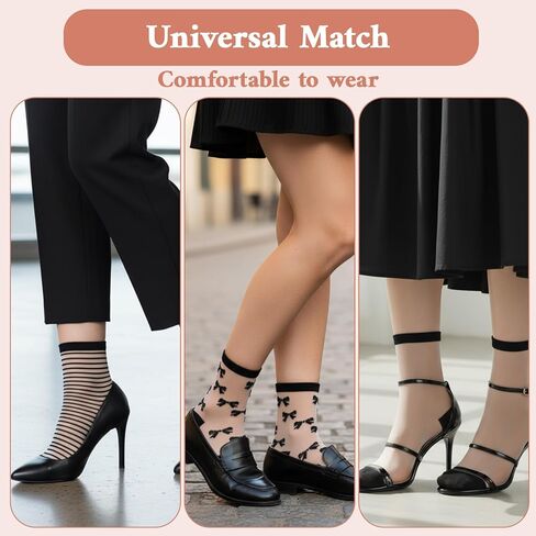 5 Pairs Black Sheer Ankle Socks, Sheer Socks Women, Striped Sheers Dot Sock Striped Plaid Cute Thin Lace See For Women Girls in Saudi Arabia