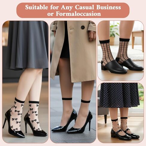 5 Pairs Black Sheer Ankle Socks, Sheer Socks Women, Striped Sheers Dot Sock Striped Plaid Cute Thin Lace See For Women Girls in Saudi Arabia