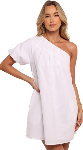 Petal & Pup Women's Dylan One Shoulder Mini Dress White in Saudi Arabia