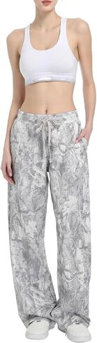 Camo Sweatpants Women Baggy Camo Drawstring Pants Camouflage Wide Leg Y2K Straight Elastic Waist Pants with Pockets in Saudi Arabia