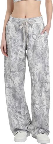 Camo Sweatpants Women Baggy Camo Drawstring Pants Camouflage Wide Leg Y2K Straight Elastic Waist Pants with Pockets in Saudi Arabia