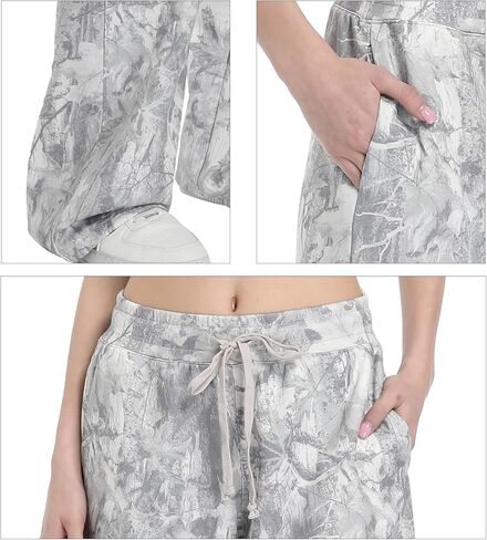 Camo Sweatpants Women Baggy Camo Drawstring Pants Camouflage Wide Leg Y2K Straight Elastic Waist Pants with Pockets in Saudi Arabia