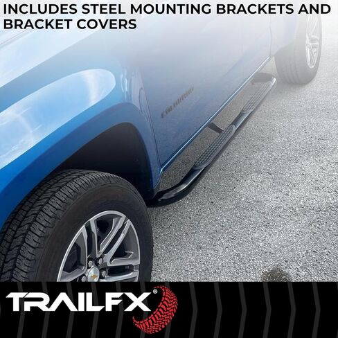 TrailFX Nerf Bar خطوات جانبية تناسب شيفروليه سيلفرادو 1500 Crew Cab 2007-2018 فولاذ مطلي بمسحوق أسود 3 بوصات مستديرة منحنية مجموعة من لوحتي تشغيل لوحة الروك جبل TrailFX A0034B in Saudi Arabia