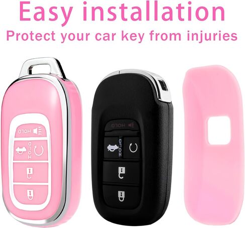 لغطاء مفتاح Honda Key fob مع سلسلة مفاتيح، غطاء غطاء غطاء مفتاح حماية ناعم من مادة TPU متوافق مع 2022 2023 2024 Honda Accord Civic HR-V CR-V Pilot Smart Remote Key Shell (وردي) in Kuwait