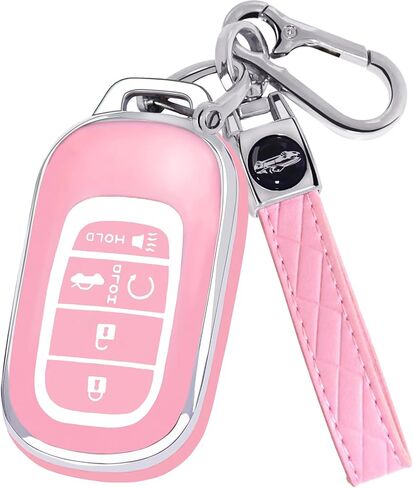 لغطاء مفتاح Honda Key fob مع سلسلة مفاتيح، غطاء غطاء غطاء مفتاح حماية ناعم من مادة TPU متوافق مع 2022 2023 2024 Honda Accord Civic HR-V CR-V Pilot Smart Remote Key Shell (وردي) in Kuwait
