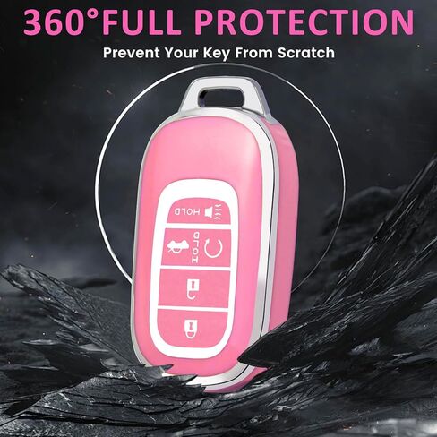 لغطاء مفتاح Honda Key fob مع سلسلة مفاتيح، غطاء غطاء غطاء مفتاح حماية ناعم من مادة TPU متوافق مع 2022 2023 2024 Honda Accord Civic HR-V CR-V Pilot Smart Remote Key Shell (وردي) in Kuwait
