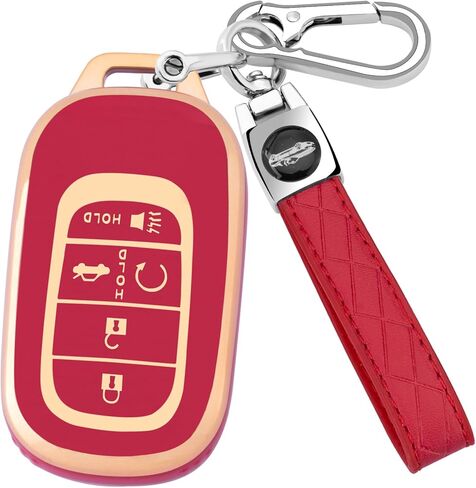 لغطاء مفتاح Honda Key fob مع سلسلة مفاتيح، غطاء غطاء غطاء مفتاح حماية ناعم من مادة TPU متوافق مع 2022 2023 2024 Honda Accord Civic HR-V CR-V Pilot Smart Remote Key Shell (وردي) in Kuwait