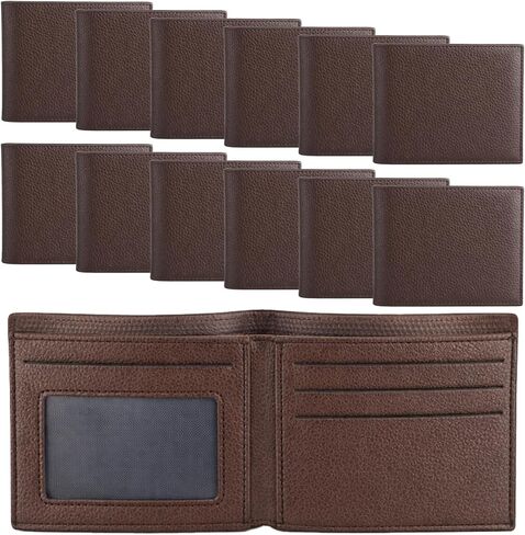 12 قطعة من محافظ جلدية ثنائية الطي للرجال، محفظة رجالية كبيرة للنقش بنفسك، محافظ هدايا مخصصة من جلد البولي يوريثان، مقاس 4.53 × 3.54 بوصة، بني in Kuwait