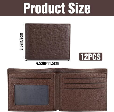 12 قطعة من محافظ جلدية ثنائية الطي للرجال، محفظة رجالية كبيرة للنقش بنفسك، محافظ هدايا مخصصة من جلد البولي يوريثان، مقاس 4.53 × 3.54 بوصة، بني in Kuwait