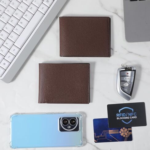 12 قطعة من محافظ جلدية ثنائية الطي للرجال، محفظة رجالية كبيرة للنقش بنفسك، محافظ هدايا مخصصة من جلد البولي يوريثان، مقاس 4.53 × 3.54 بوصة، بني in Kuwait