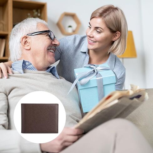 12 قطعة من محافظ جلدية ثنائية الطي للرجال، محفظة رجالية كبيرة للنقش بنفسك، محافظ هدايا مخصصة من جلد البولي يوريثان، مقاس 4.53 × 3.54 بوصة، بني in Kuwait