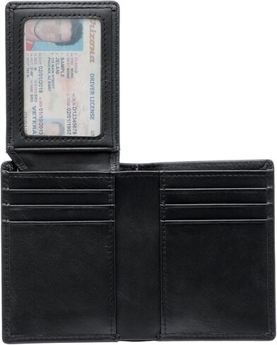 Mens Bifold Wallet，Rfid Blocking Genuine Leather Wallet For Men with 2 ID/photo window（brown (black) in Kuwait