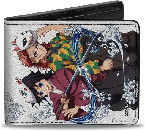 Demon Slayer Wallet, Bifold, Demon Slayer Giyu and Sabito Warding Mask Pose and Logo White, Vegan Leather in Saudi Arabia